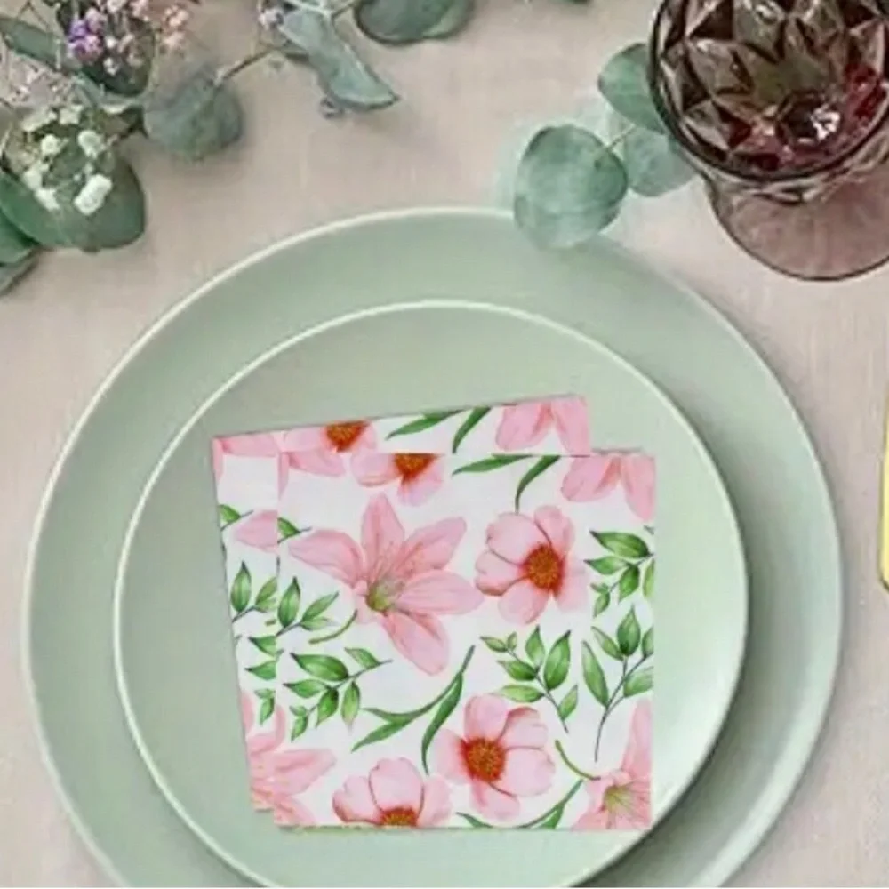 Boutique Floral Pink and Green 3-ply Luncheon Paper Napkins, 20 ct